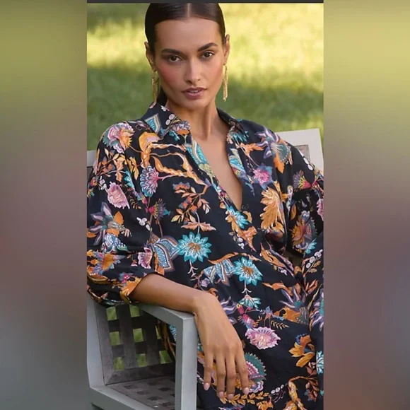 ANTHROPOLOGIE THE CAROLITA PRINTED TIERED MAXI DRESS SIZE S BLACK MOTIF NWT - Picture 5 of 14